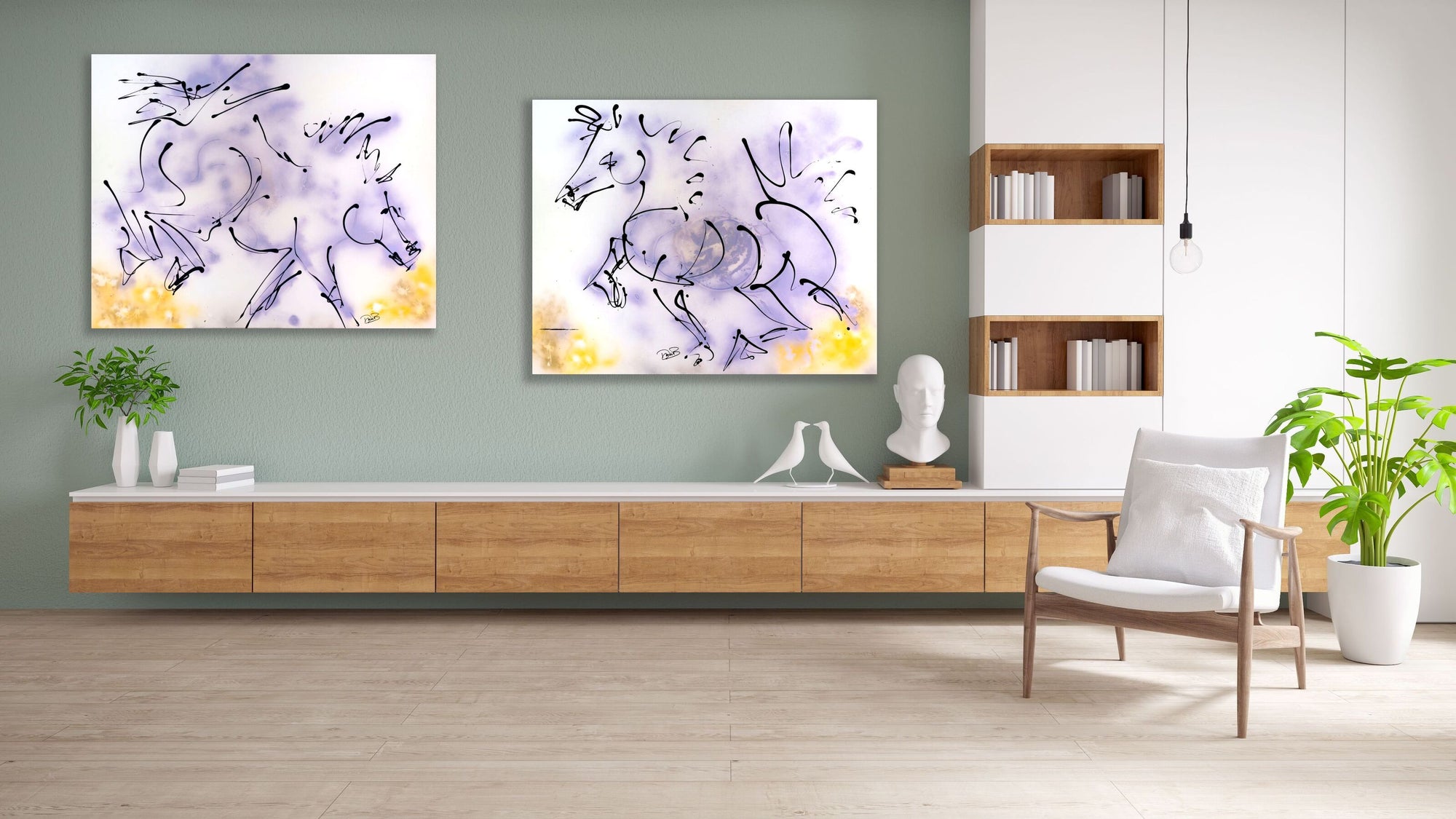 colorful abstract horse painting, movement fun and horse energy, stylized interior designer art for home or office, wall decor, equines, horses, equestrians, running horses, horseback riding
