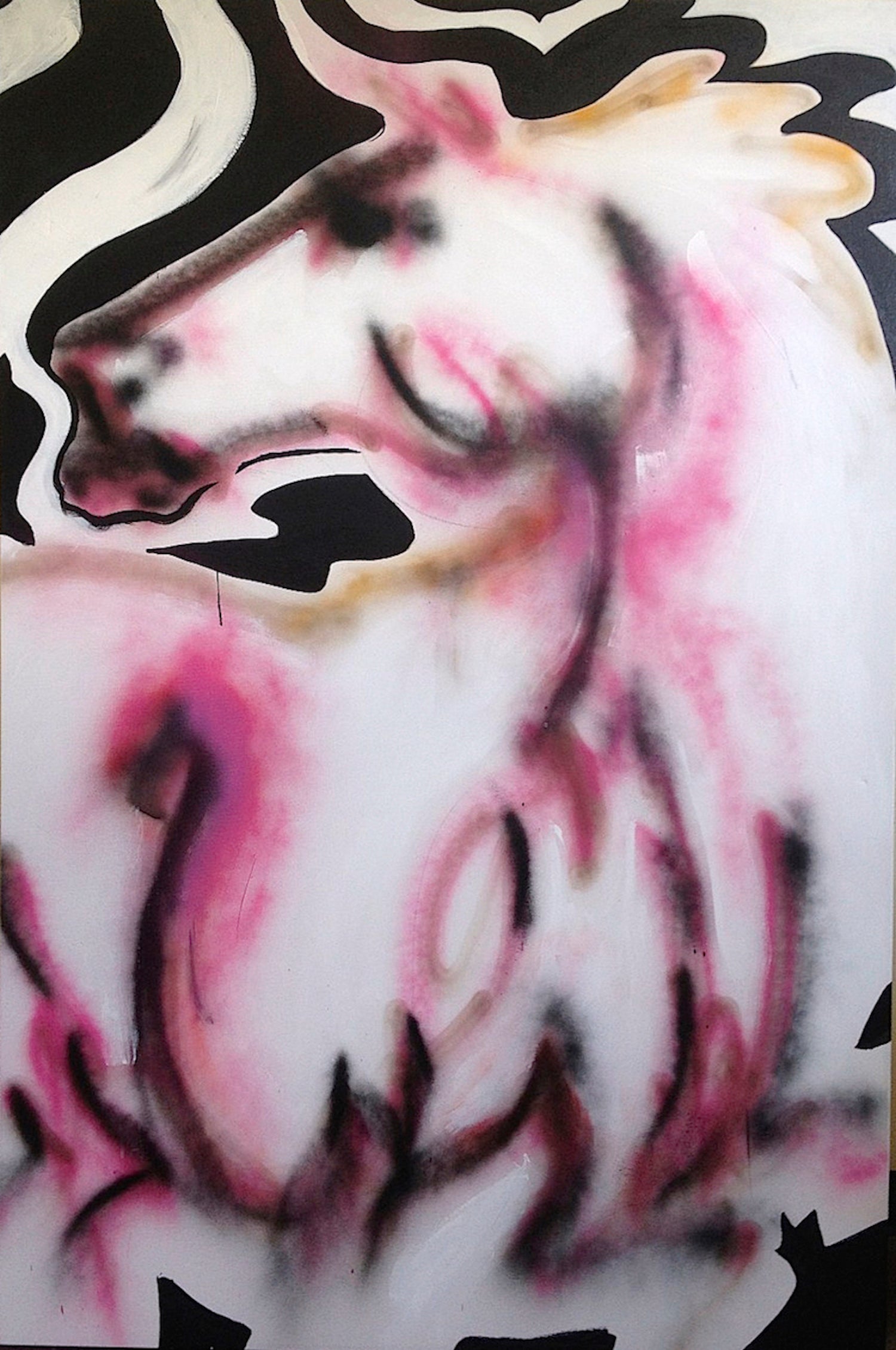 modern surrealist horse art series, horse paintings, ink black horses, rearing horses, running wild horses, modern , modernist, stylized art