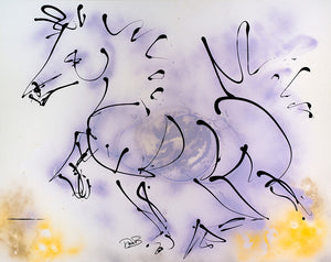 colorful abstract horse painting, movement fun and horse energy, stylized interior designer art for home or office, wall decor, equines, horses, equestrians, running horses, horseback riding