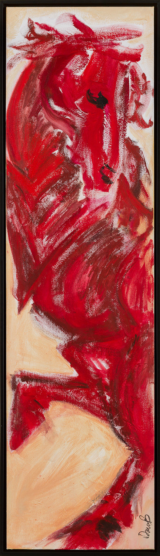 red horse, red painting, rd abstract horse, modern horse art, horse art, equine art, equine panting, rearing horse, wild horse, equestrian art, wild red horses, vertical painting, framed art, custom framed