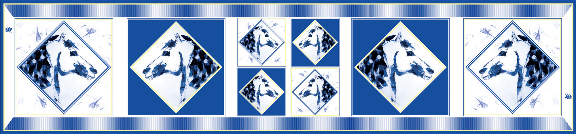 Equestrian Silk Scarf - Checkmate Blue & Gold Long