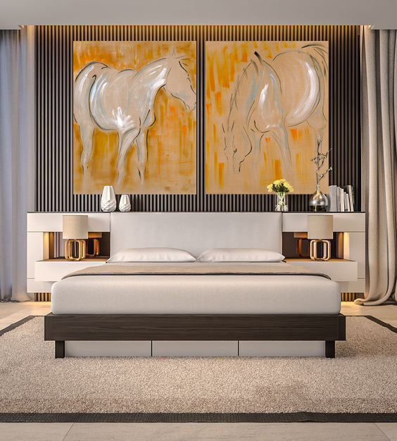 large horse art, horse grazing, pastoral scene, equestrian horses in the field, modern horse art, contemporary horse art, minimal horse art, ink and acrylics, painting on raw linen, mixed media horse art, abstract horse painting, unique original art, textured art, wall decor, epstein chic, ancient horses, eohippus, cave art, cave wall art, cave style, acrylics art, modern style horse, contemporary art