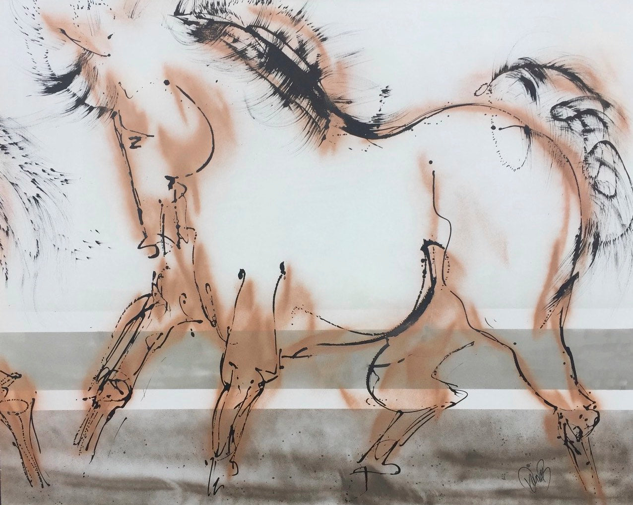 a large scale horse painting that becomes a dynamic focus and point of attention in your home - designer style art for modern equestrians.