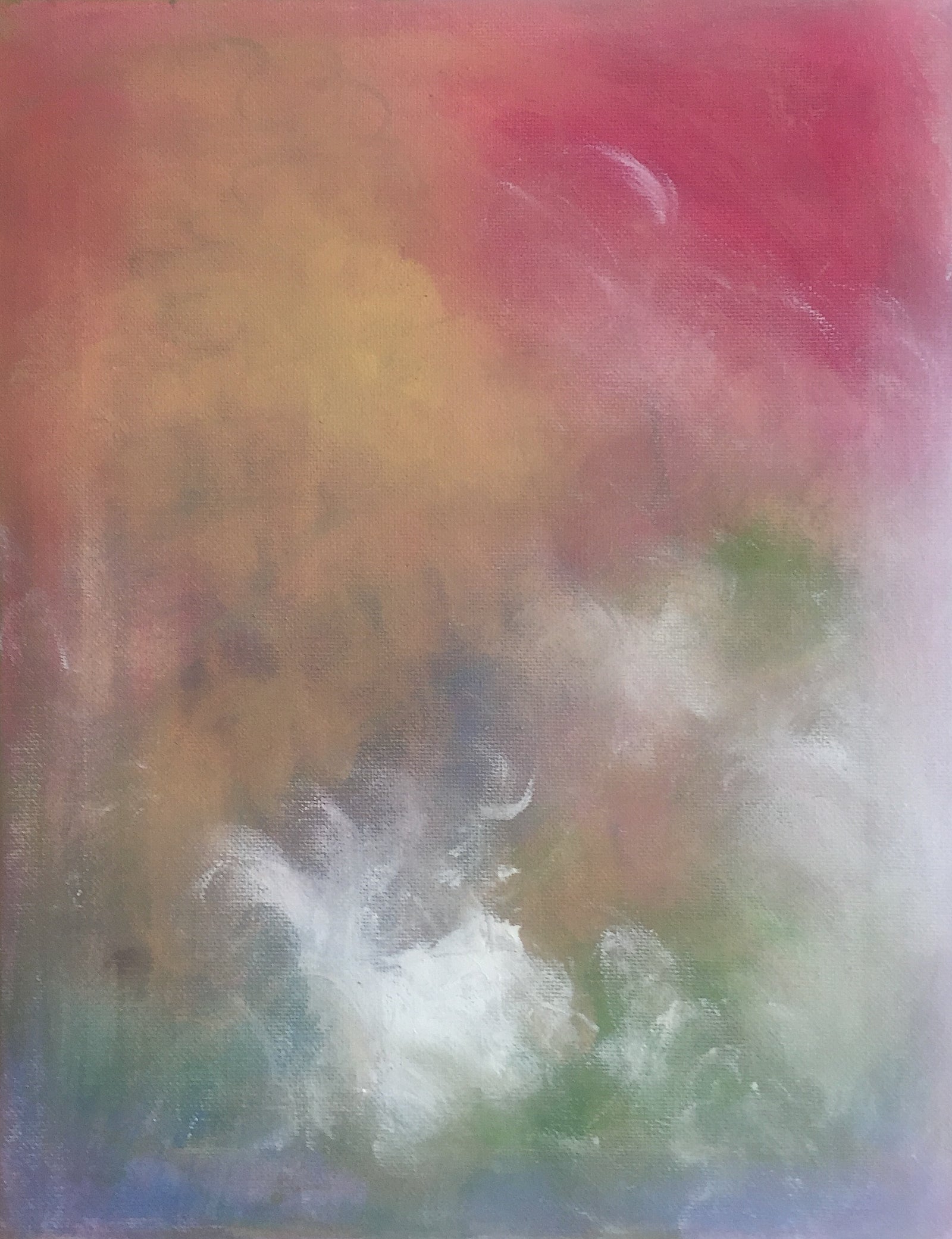 red sky, gold sky, white clouds, meditative art, small painting, small art for sale,  abstract art, oils, mixed media